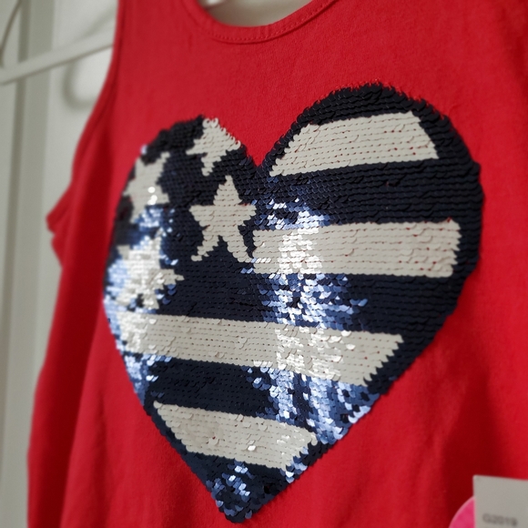 THE CHILDREN’S PLACE Red White Blue Sequined Flag Short Jumpsuit Girls 7/8 M - Picture 4 of 9